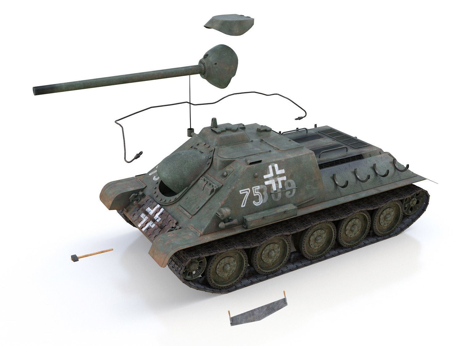 Jagdpanzer SU-85R - 75 - 6 Panzer Division 3D model_10