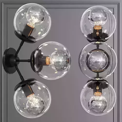 Modo Sconce 3 Globes Black and Clear Glass