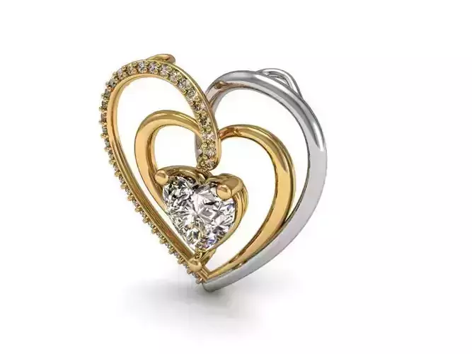 Pendant diamond heart gold and gold 3D model