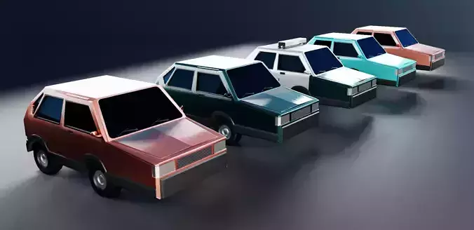 Low Poly Set of Cars Cartoon Style