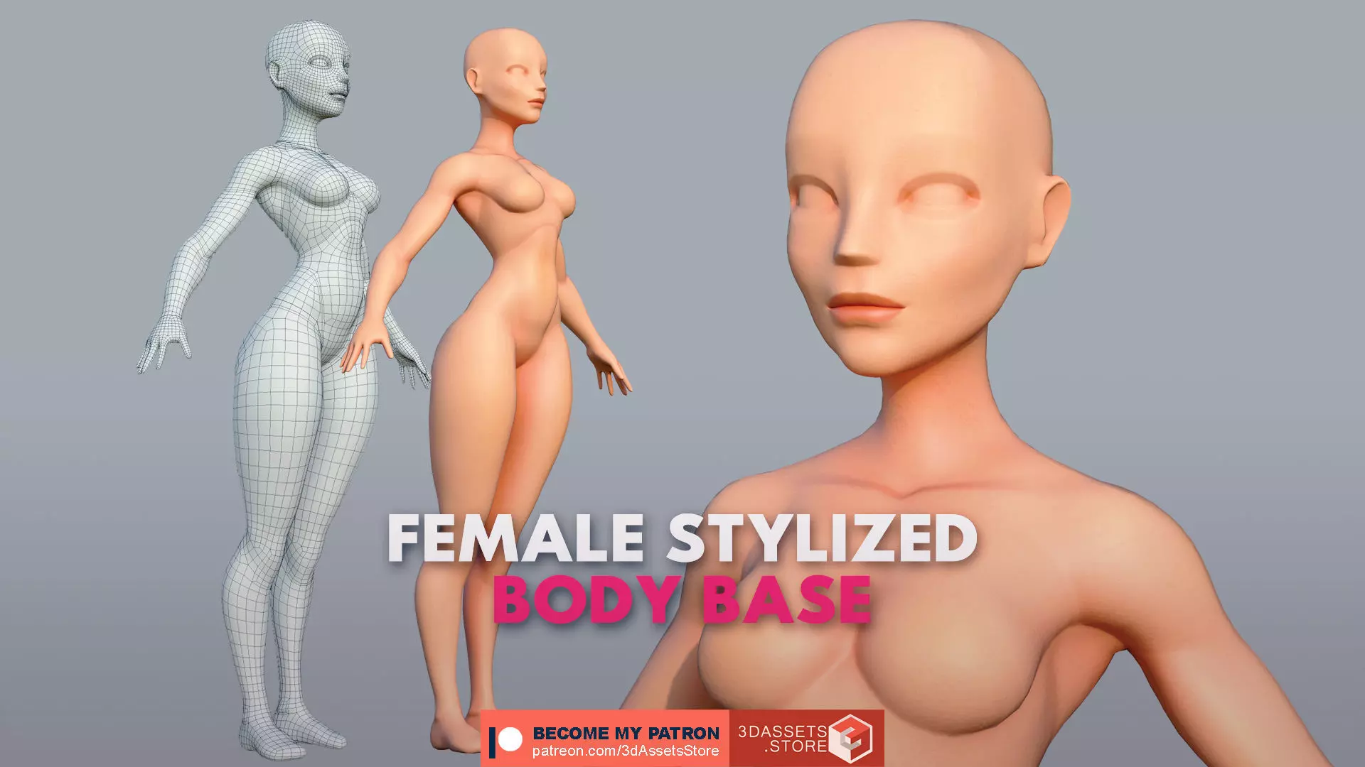 Character - Female Body Base Stylized Included High Poly Low-poly 3D model_0