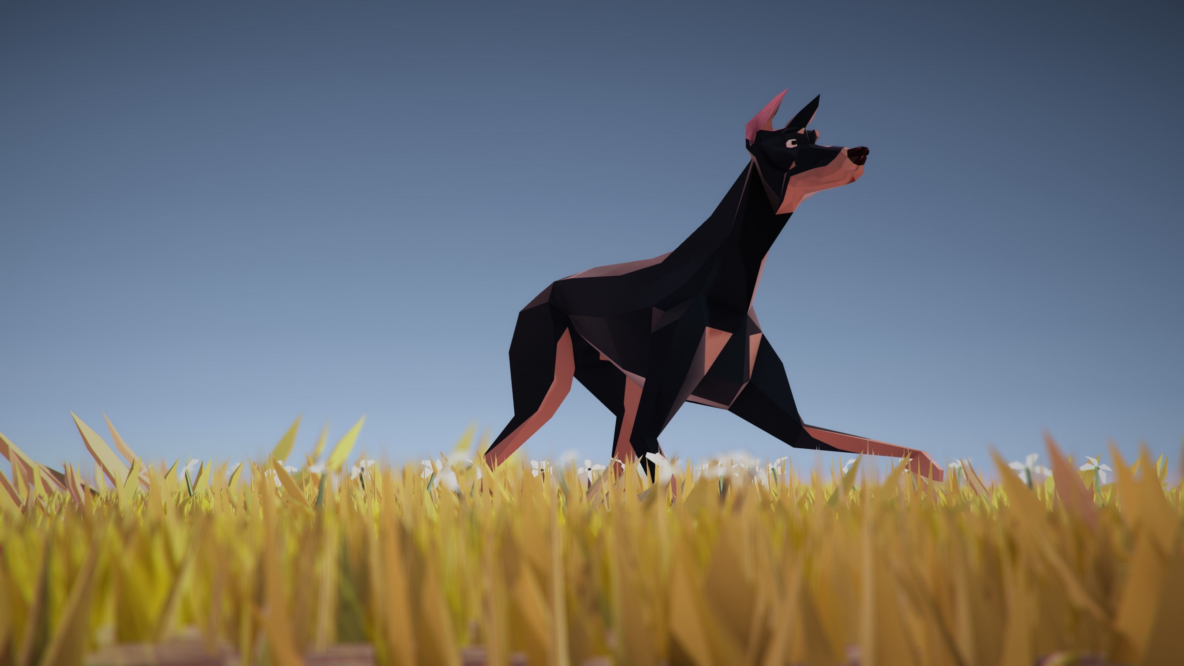 Dog Doberman Low-poly 3D model_9