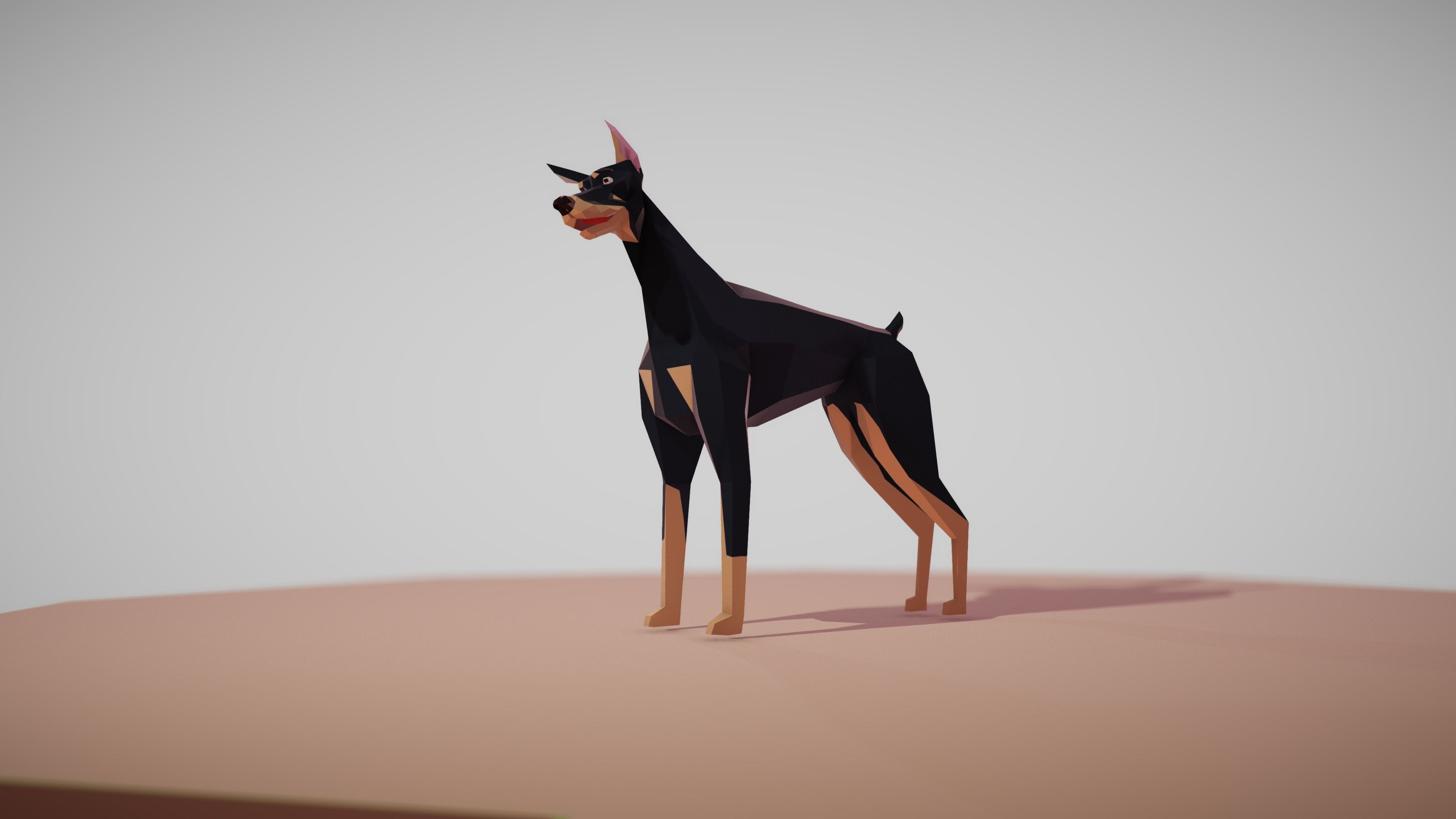 Dog Doberman Low-poly 3D model_3