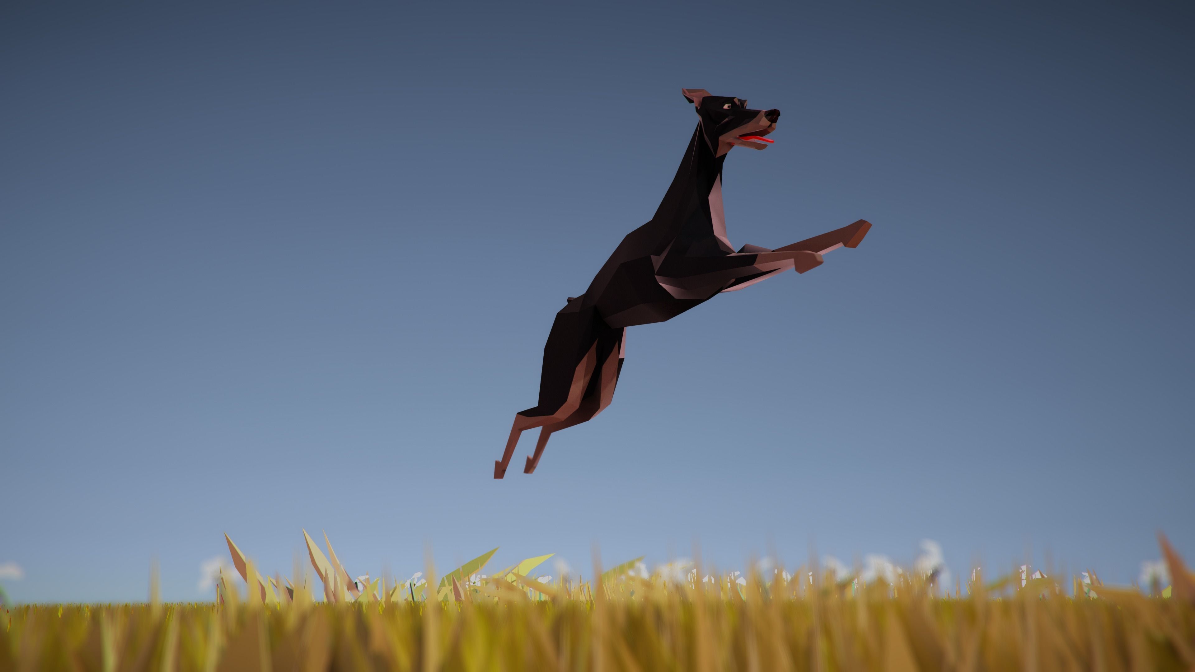 Dog Doberman Low-poly 3D model_10