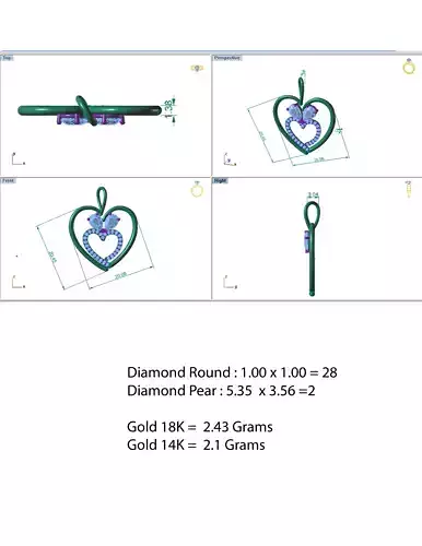 Pendant gold heart with diamonds