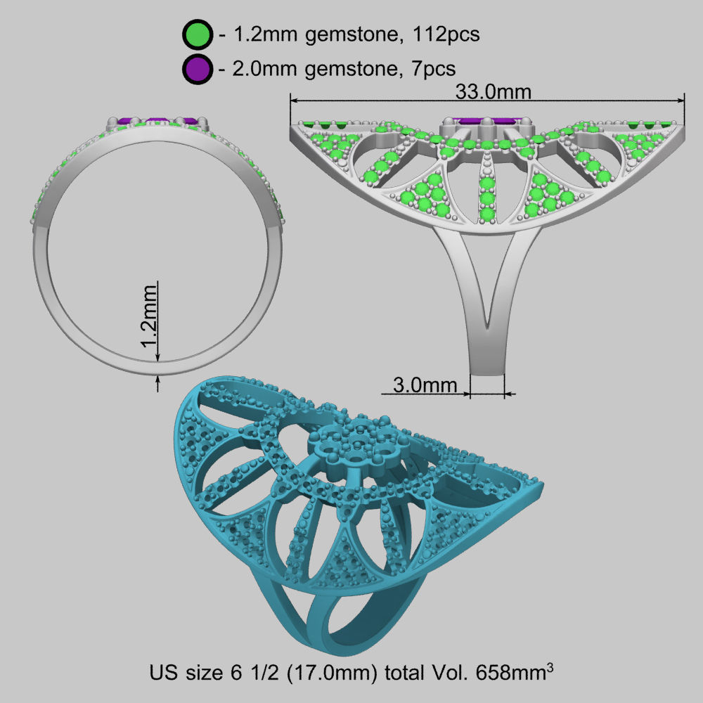 Silver Ring with Gemstones 3D print model_18