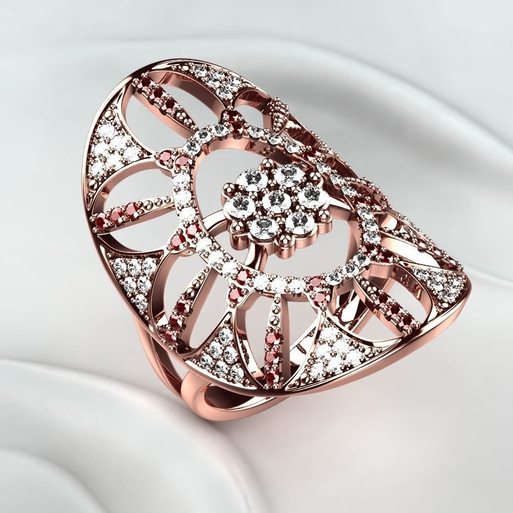 Silver Ring with Gemstones 3D print model_6