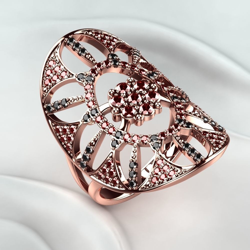 Silver Ring with Gemstones 3D print model_7