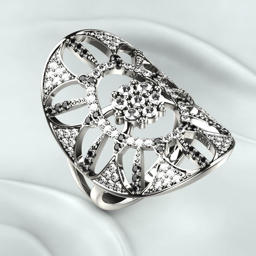 Silver Ring with Gemstones 3D print model_2