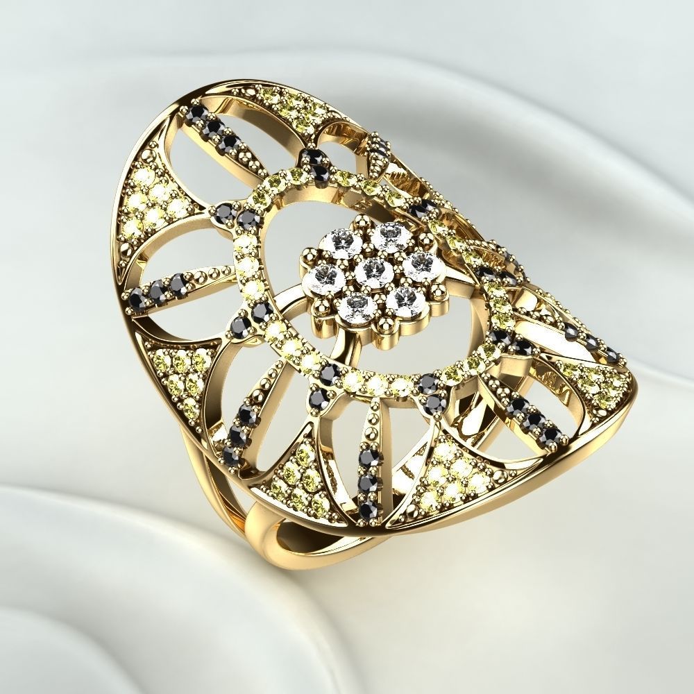 Silver Ring with Gemstones 3D print model_11