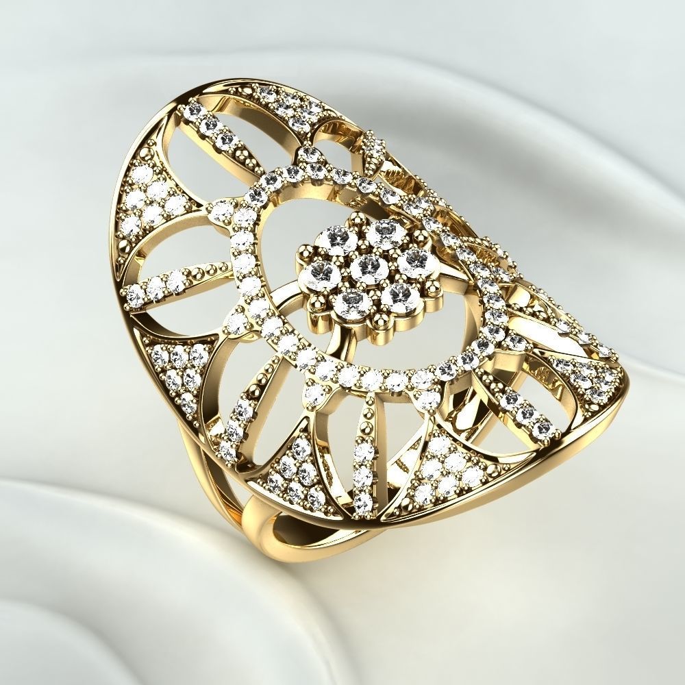 Silver Ring with Gemstones 3D print model_8