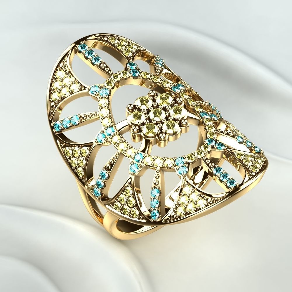 Silver Ring with Gemstones 3D print model_12