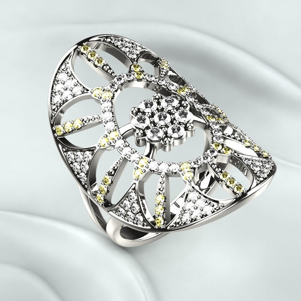 Silver Ring with Gemstones 3D print model_4