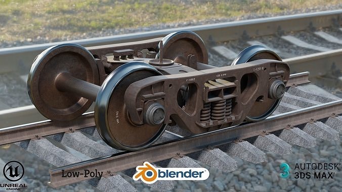 Lowpoly Railway freight Bogie Low-poly 3D model
