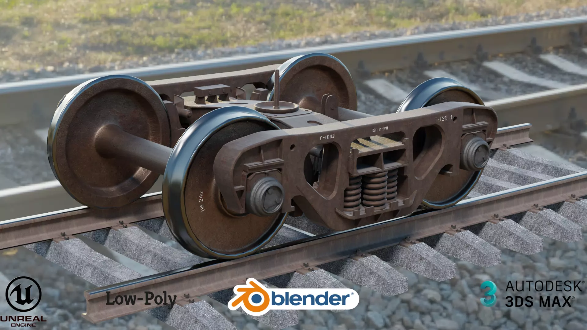 Lowpoly Railway freight Bogie Low-poly 3D model_0