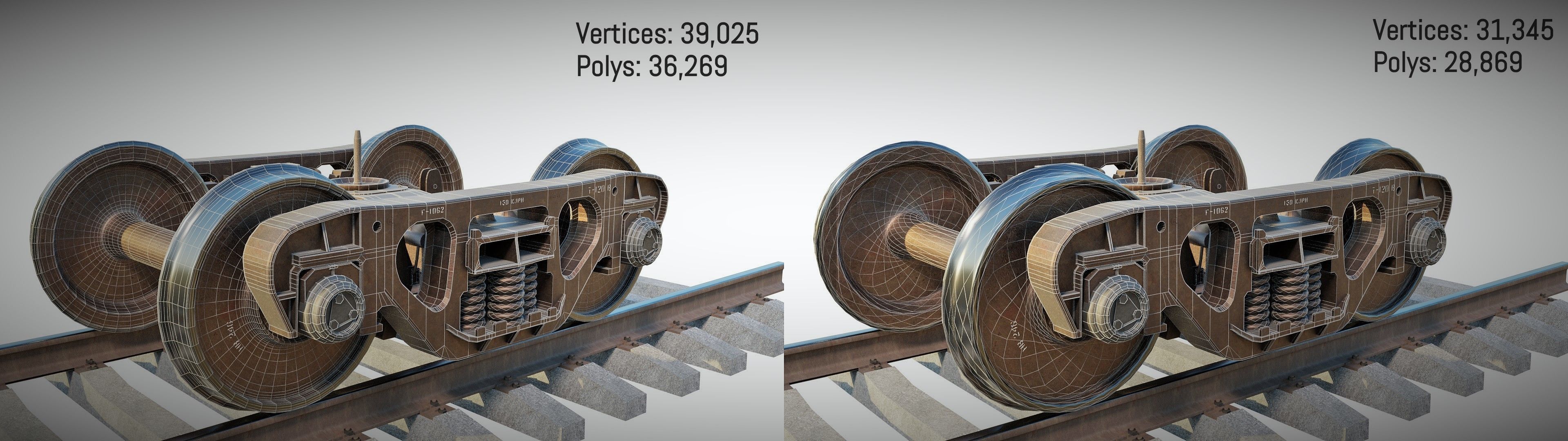 Lowpoly Railway freight Bogie Low-poly 3D model_3