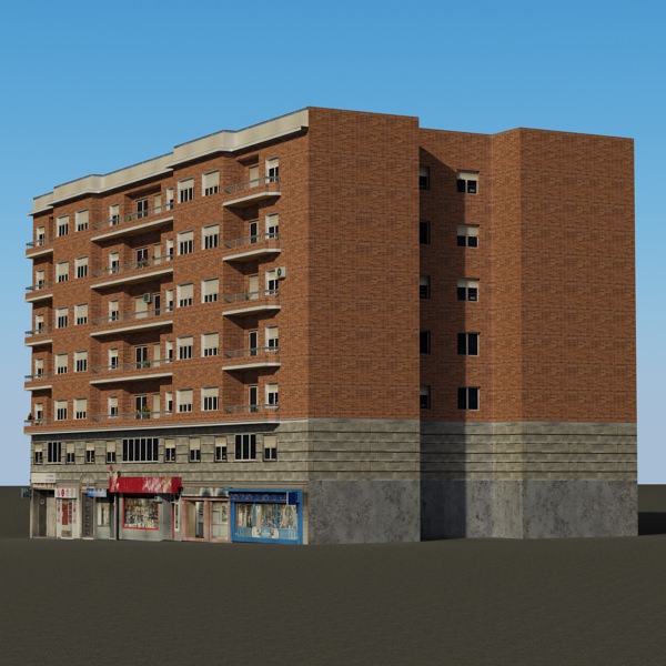 Building apartment Low-poly 3D model_2