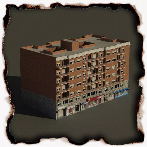 Building apartment Low-poly 3D model_0