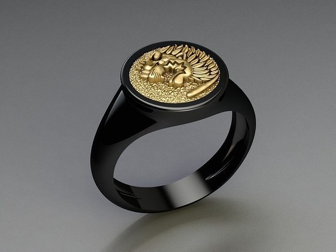 Lion Signet Hollow Rings in EU Sizes 3D print model