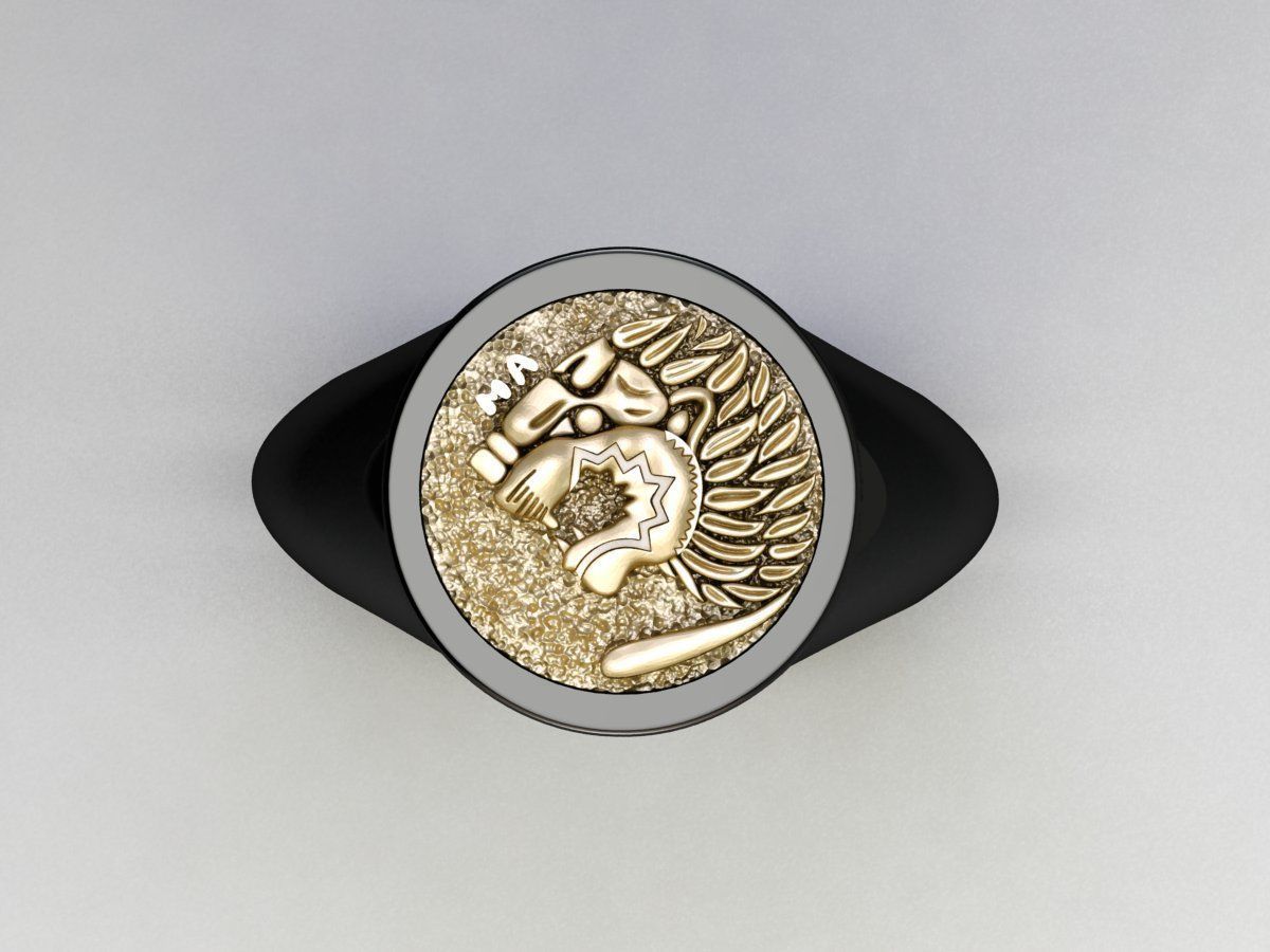 Lion Signet Solid Rings in US Sizes 3D print model_1