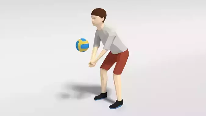 Low Poly Kid Playing Volleyball