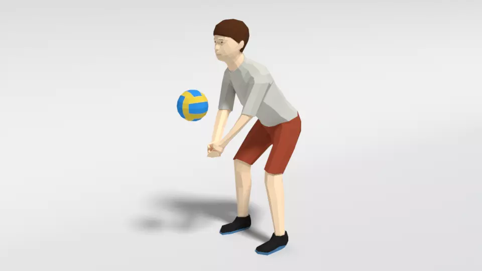 Low Poly Kid Playing Volleyball Low-poly 3D model_0