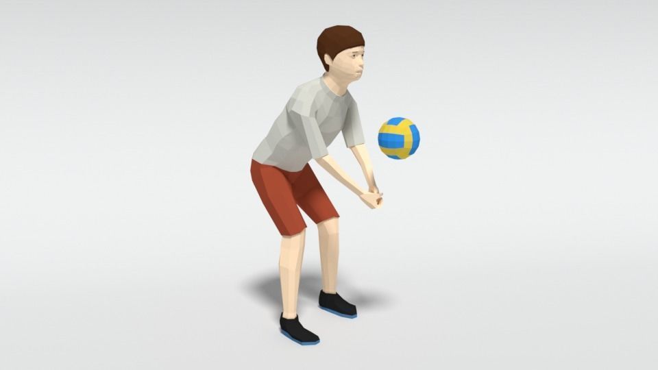 Low Poly Kid Playing Volleyball Low-poly 3D model_3