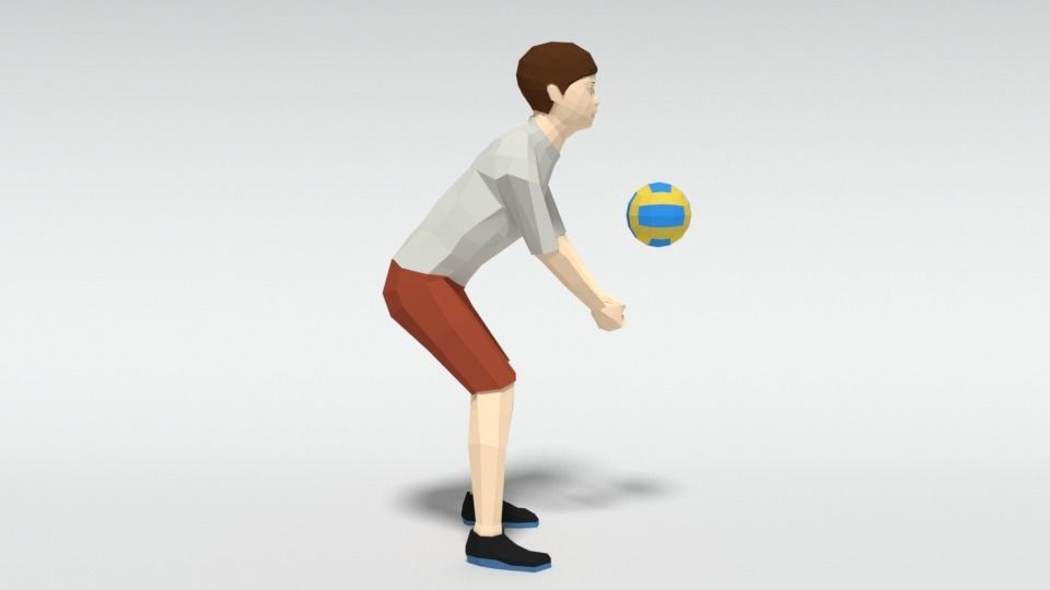 Low Poly Kid Playing Volleyball Low-poly 3D model_4