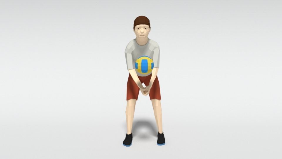 Low Poly Kid Playing Volleyball Low-poly 3D model_2