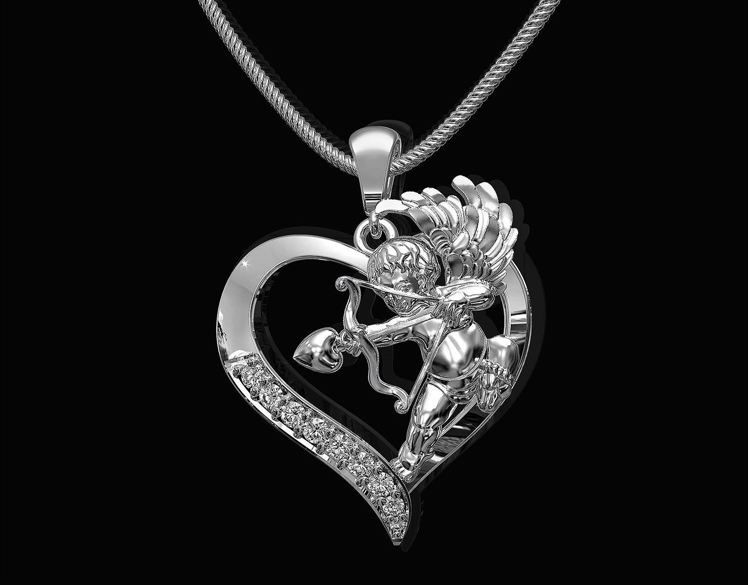 Cupid in heart pendant 3D print model_2
