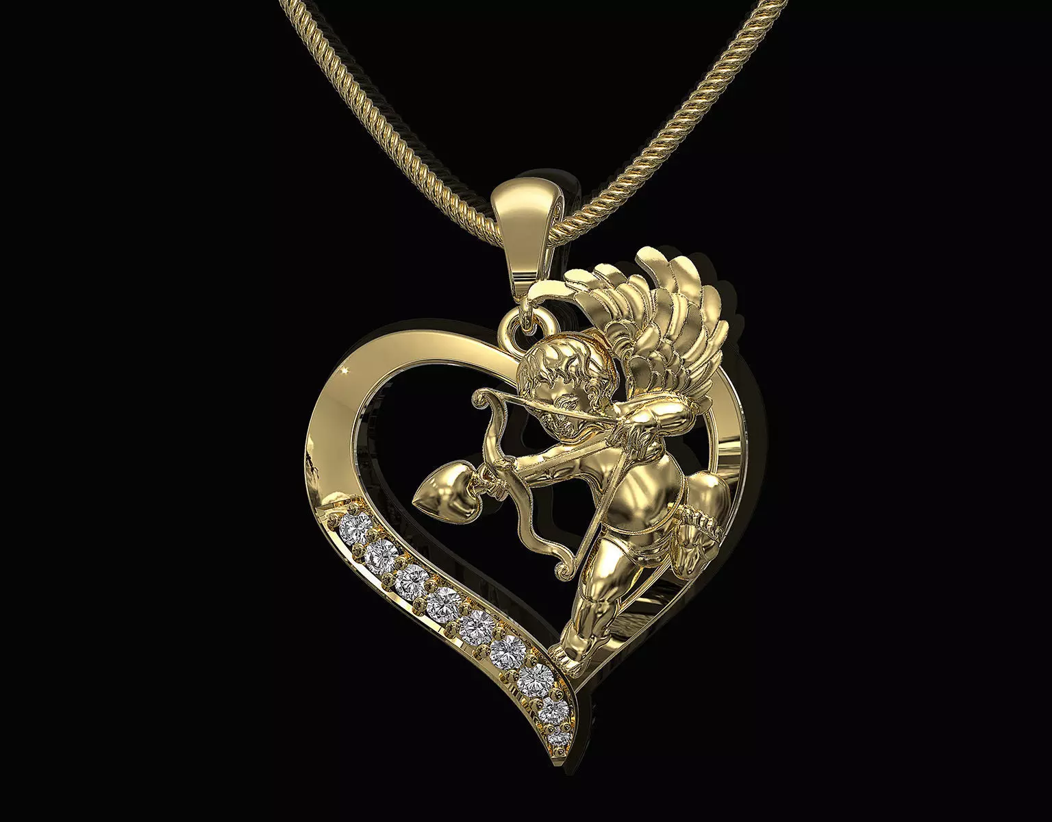 Cupid in heart pendant 3D print model_0