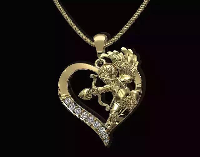 Cupid in heart pendant