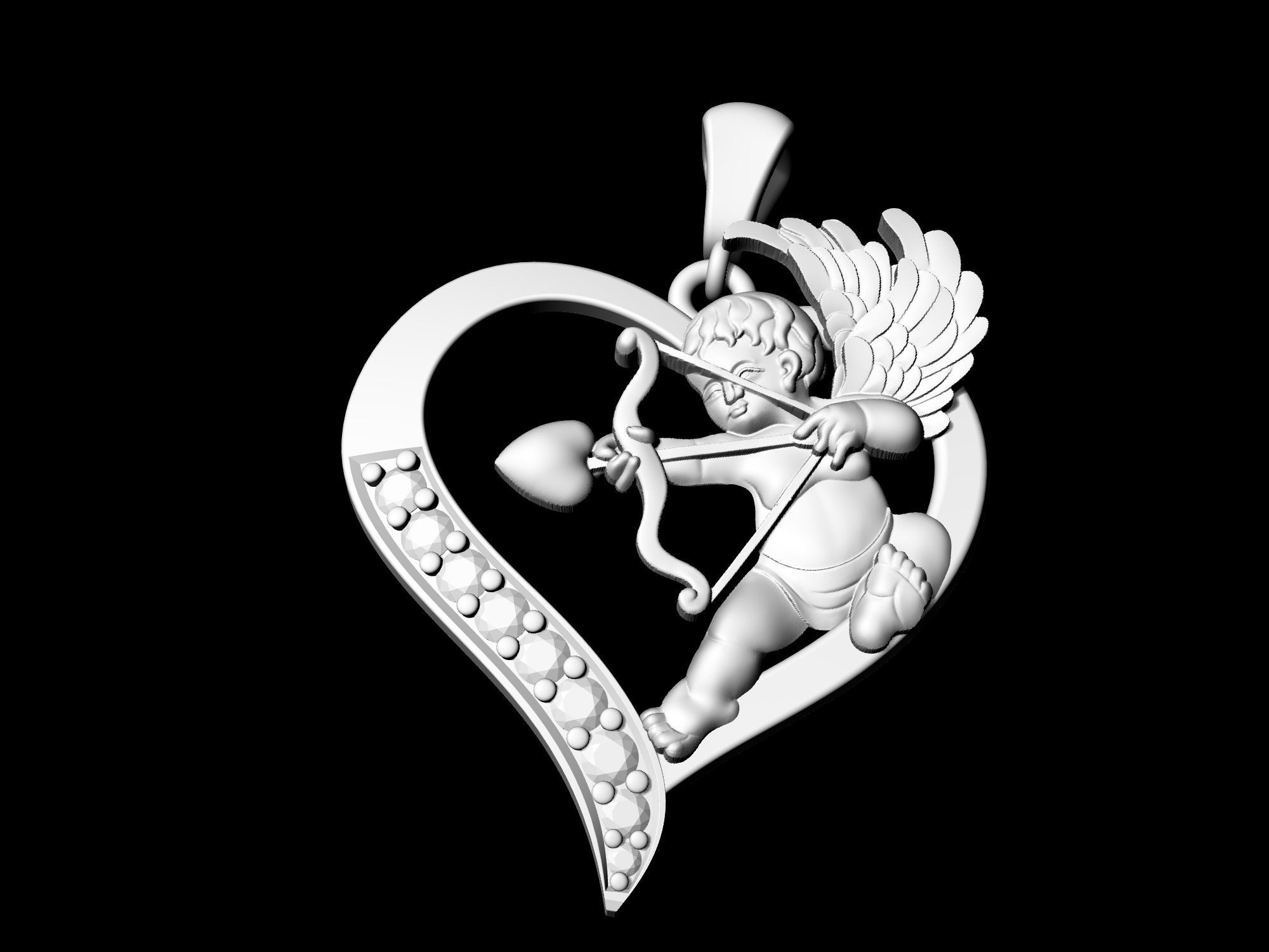 Cupid in heart pendant 3D print model_5
