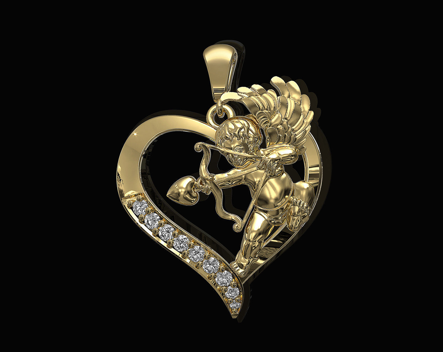 Cupid in heart pendant 3D print model_1