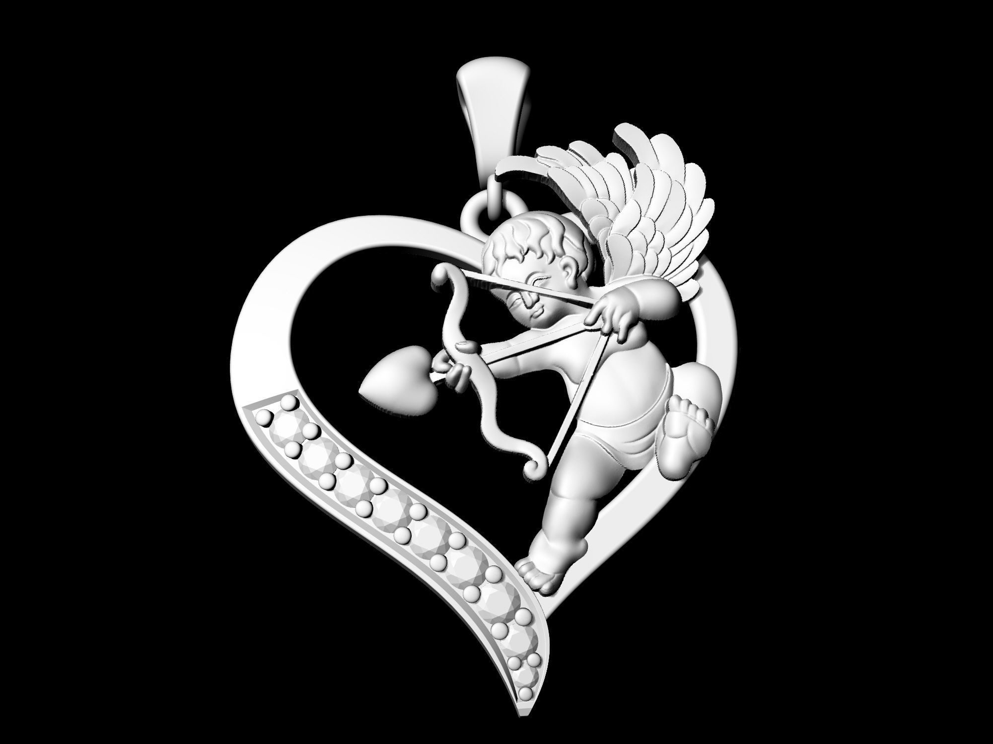 Cupid in heart pendant 3D print model_3