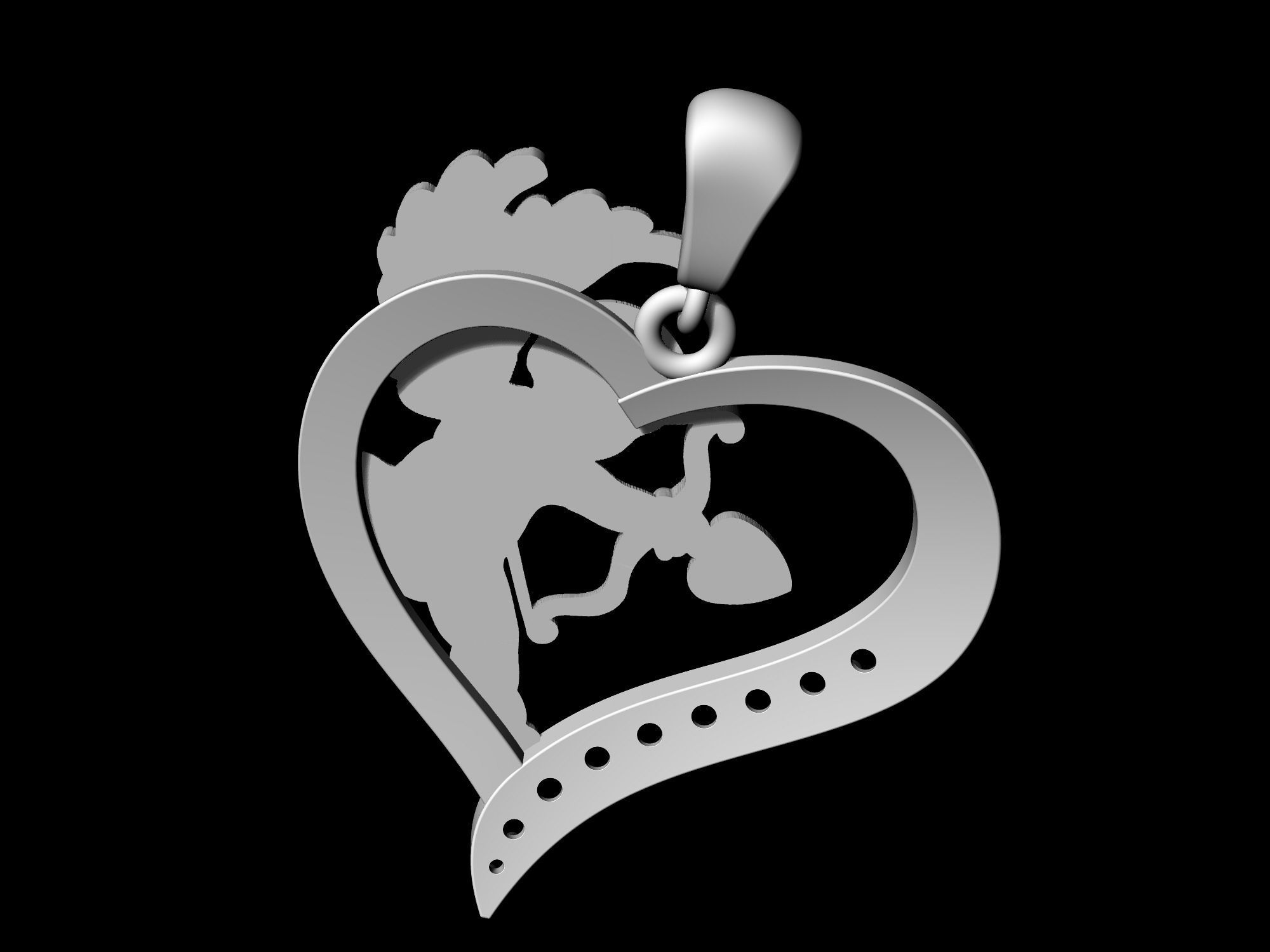 Cupid in heart pendant 3D print model_6