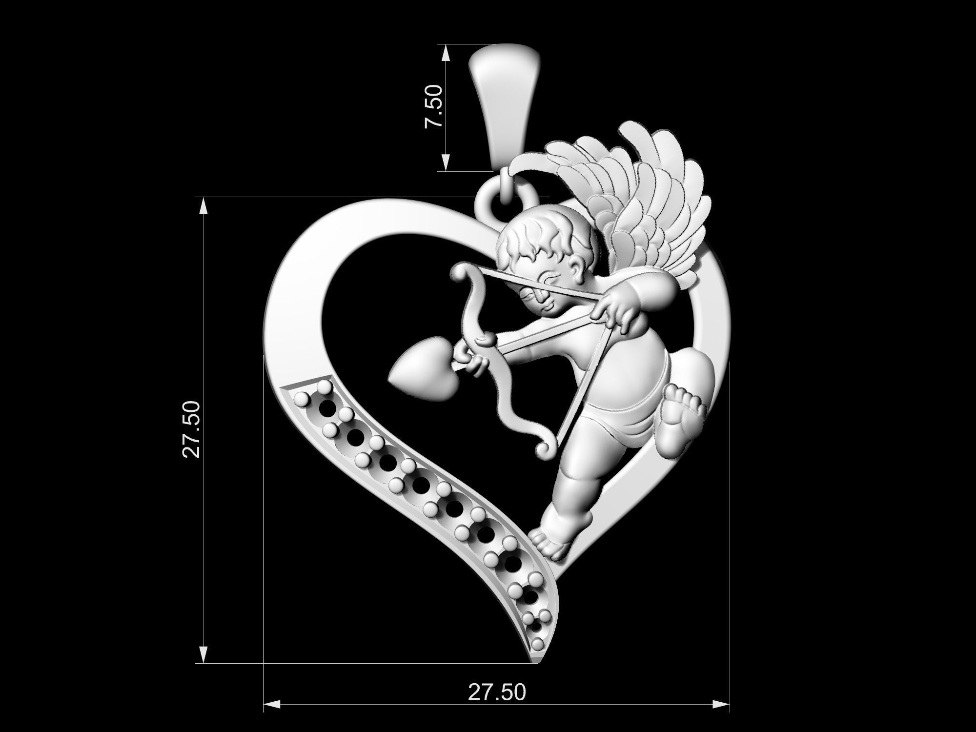 Cupid in heart pendant 3D print model_7