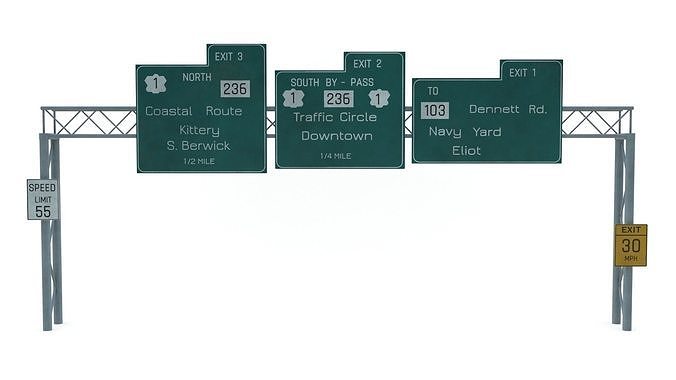 Highway Sign 07 Low-poly 3D model
