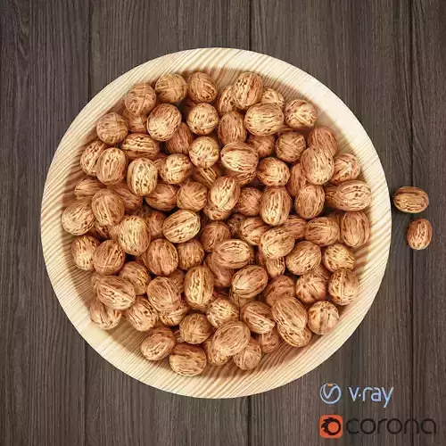 Wallnuts in wooden bowl 3D model