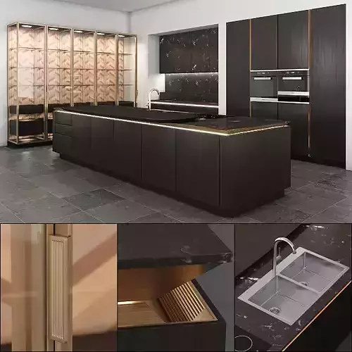 SieMatic-SLX-PURE gold kitchen design 3D model