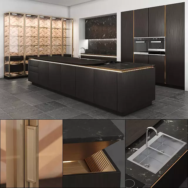 SieMatic-SLX-PURE gold kitchen design 3D model_0