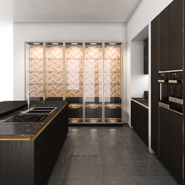 SieMatic-SLX-PURE gold kitchen design 3D model_1