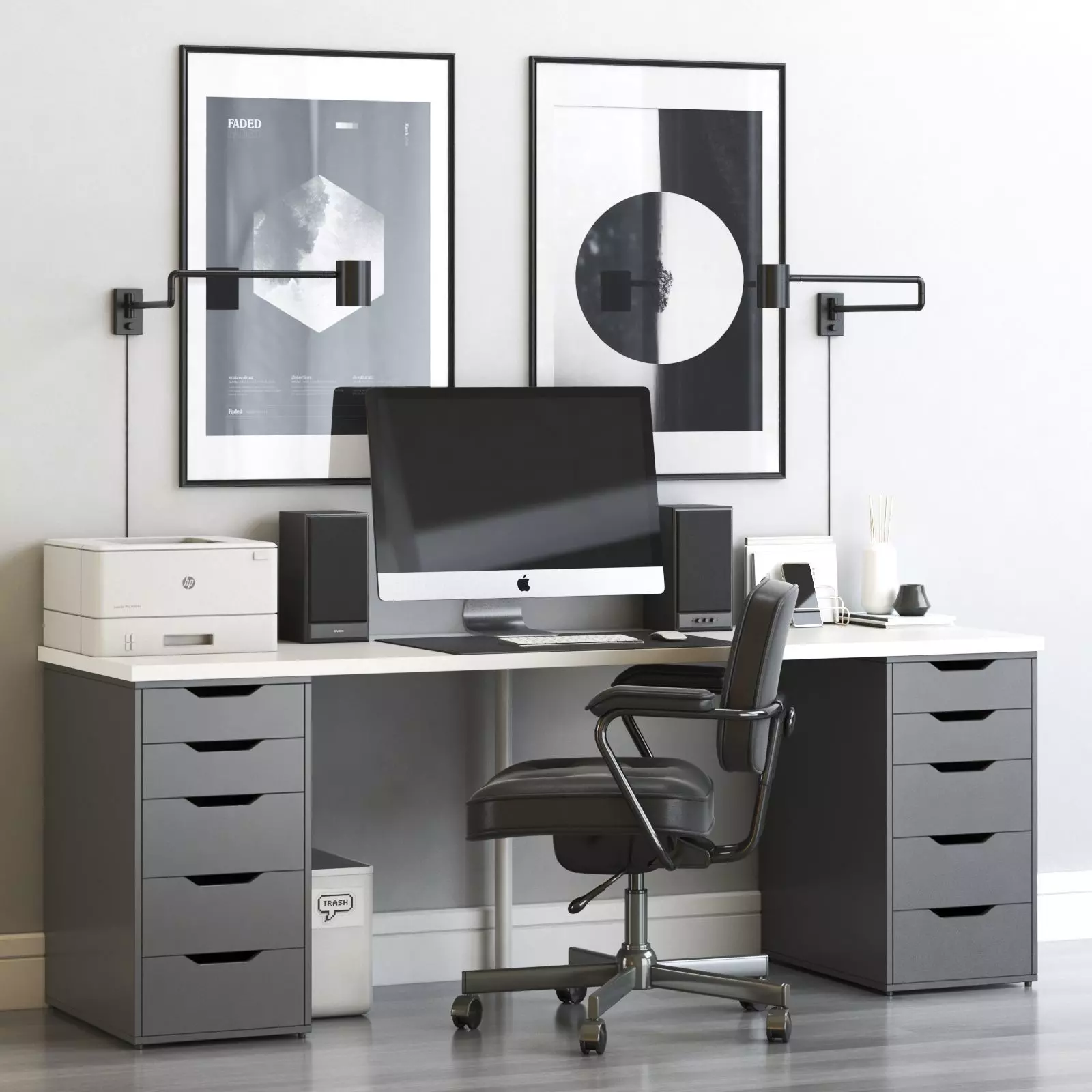 Workplace with ALEX table and ALEFJALL chair 3D model