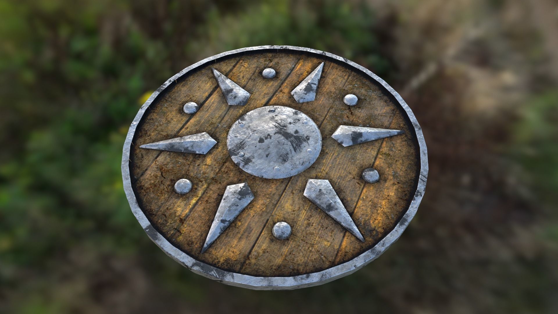 old wood Shield  Low-poly 3D model_4