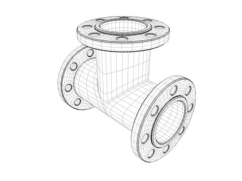 Pipe fitting tee with flange Low-poly 3D model_6