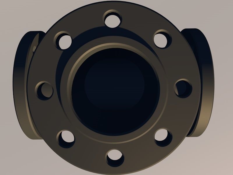 Pipe fitting tee with flange Low-poly 3D model_4