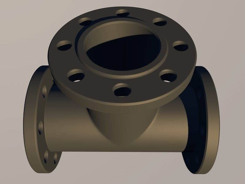 Pipe fitting tee with flange Low-poly 3D model_3