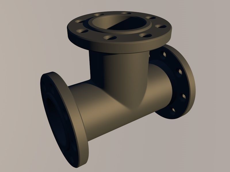 Pipe fitting tee with flange Low-poly 3D model_5