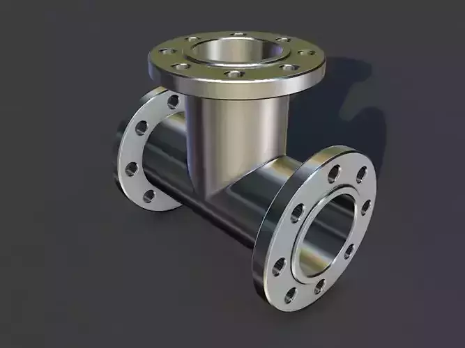 Pipe fitting tee with flange Low-poly 3D model
