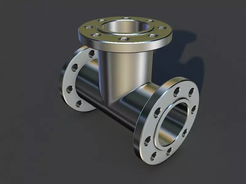 Pipe fitting tee with flange Low-poly 3D model_0